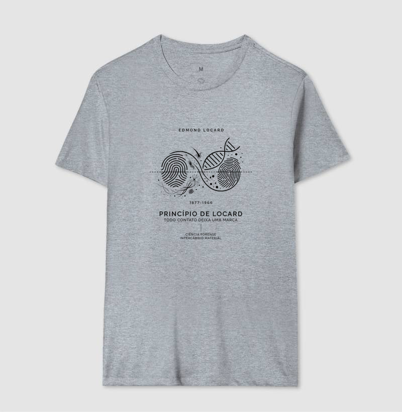 Camiseta Criminalística - Princípio de Locard (Intercâmbio Material) | Minimalista Premium