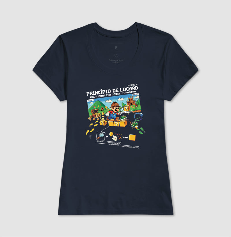 Camiseta Criminalística Locard - Transferência de Evidência 8-Bits | Forensic Gamer