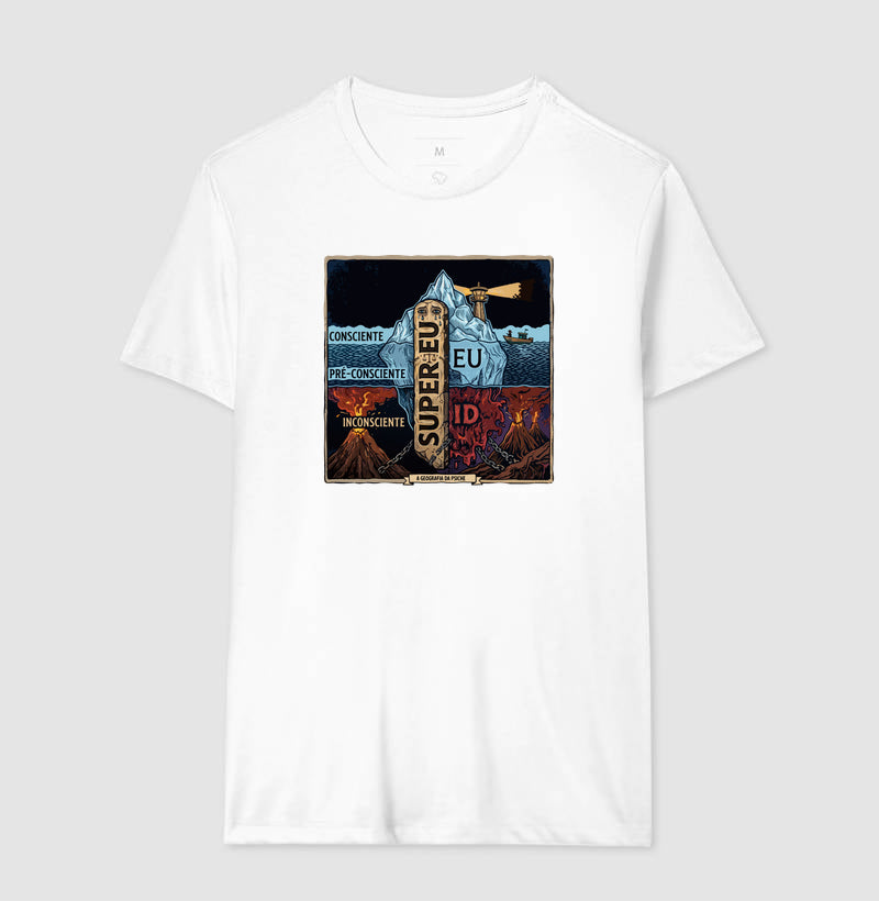 Camiseta Psicanálise Freud - (Primeira e Segunda Tópica) | Xilogravura Colorida