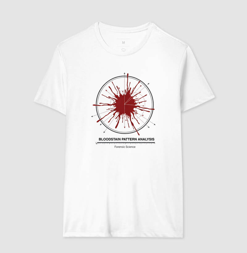 Camiseta Perícia Forense - Diagrama Direcional de Sangue (BPA) | Coleção True Crime