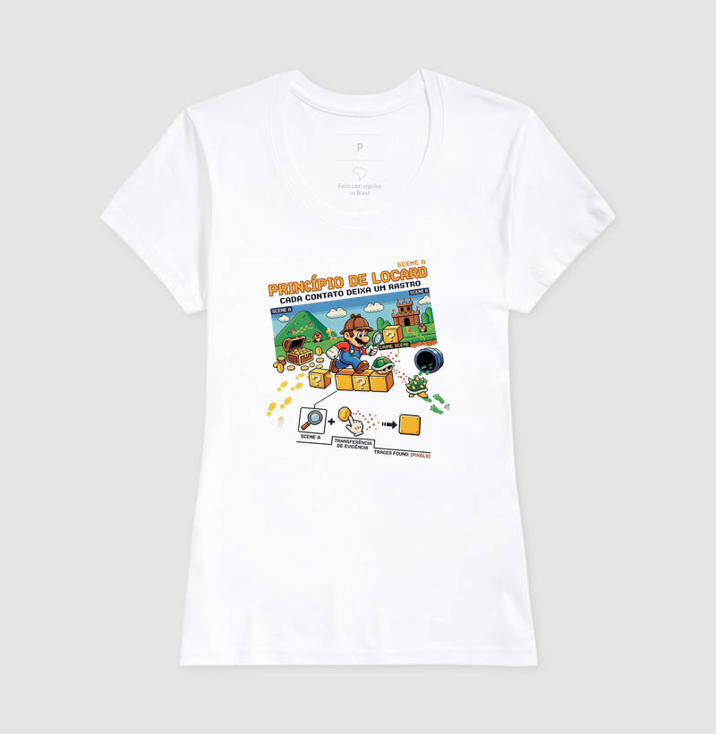 Camiseta Criminalística Locard - Transferência de Evidência 8-Bits | Forensic Gamer
