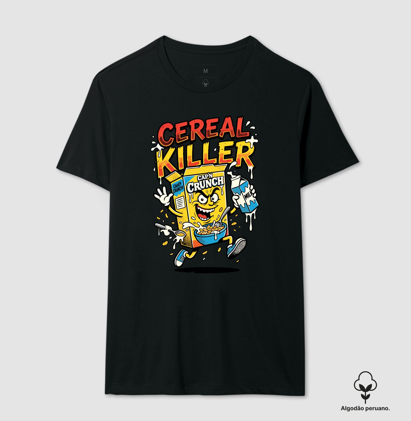 Camiseta Algodão Peruano Cereal Killer: Trocadilho de Cereal - Pop Art HQ
