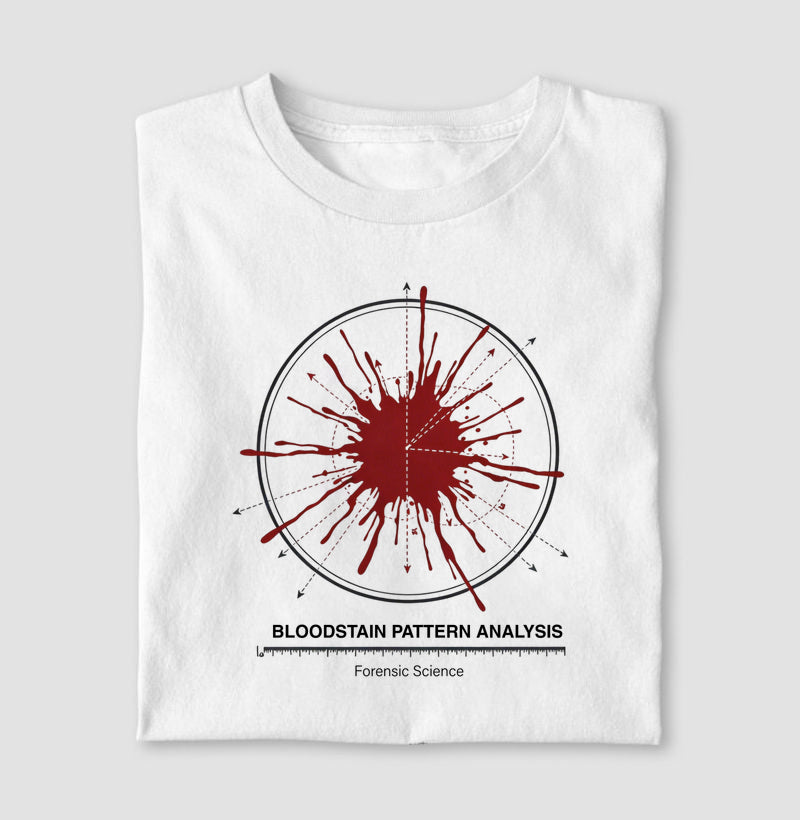Camiseta Perícia Forense - Diagrama Direcional de Sangue (BPA) | Coleção True Crime