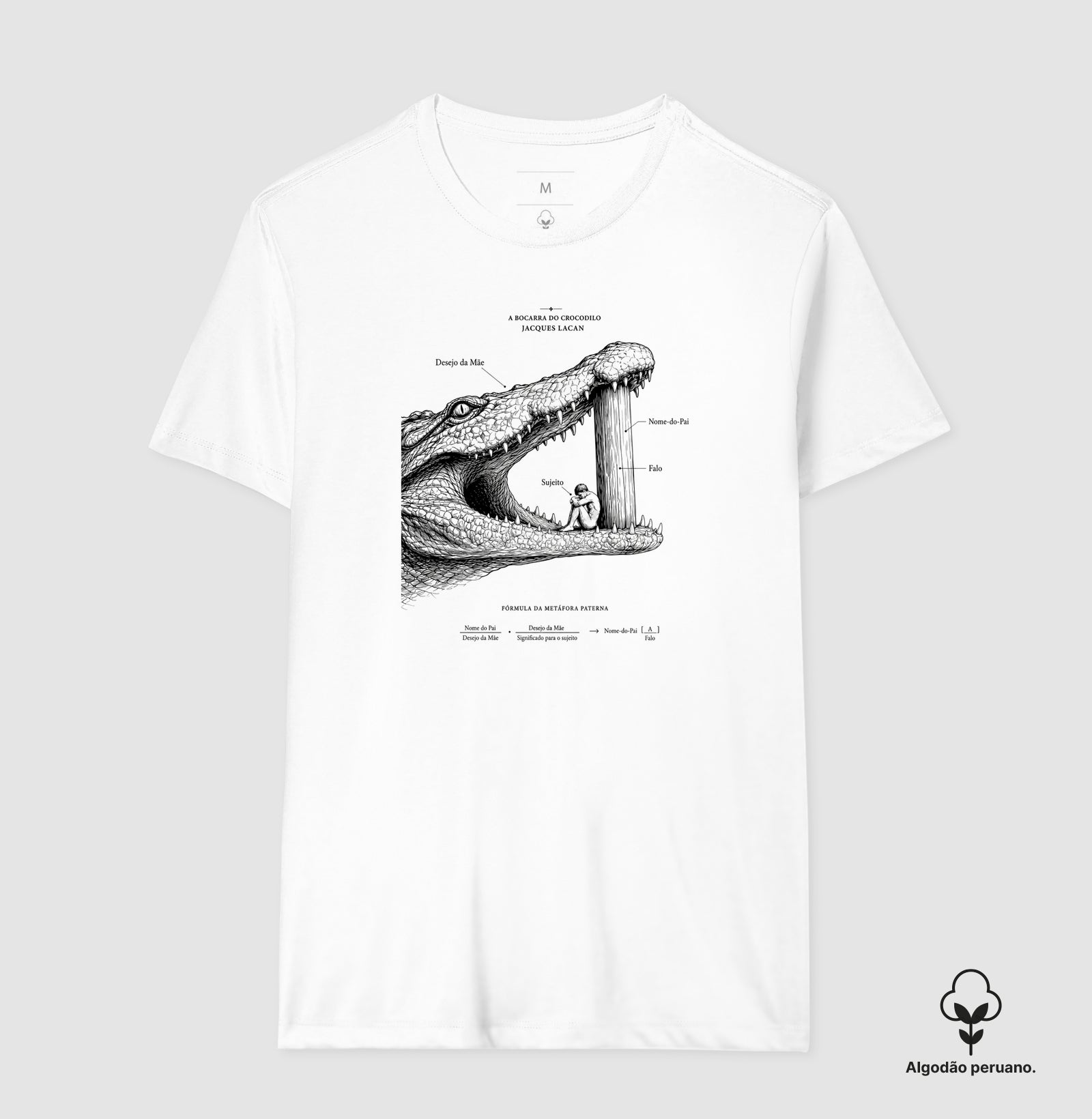 Camiseta Algodão Peruano Psicanálise "A Bocarra do Crocodilo" | Jacques Lacan e a Metáfora Paterna