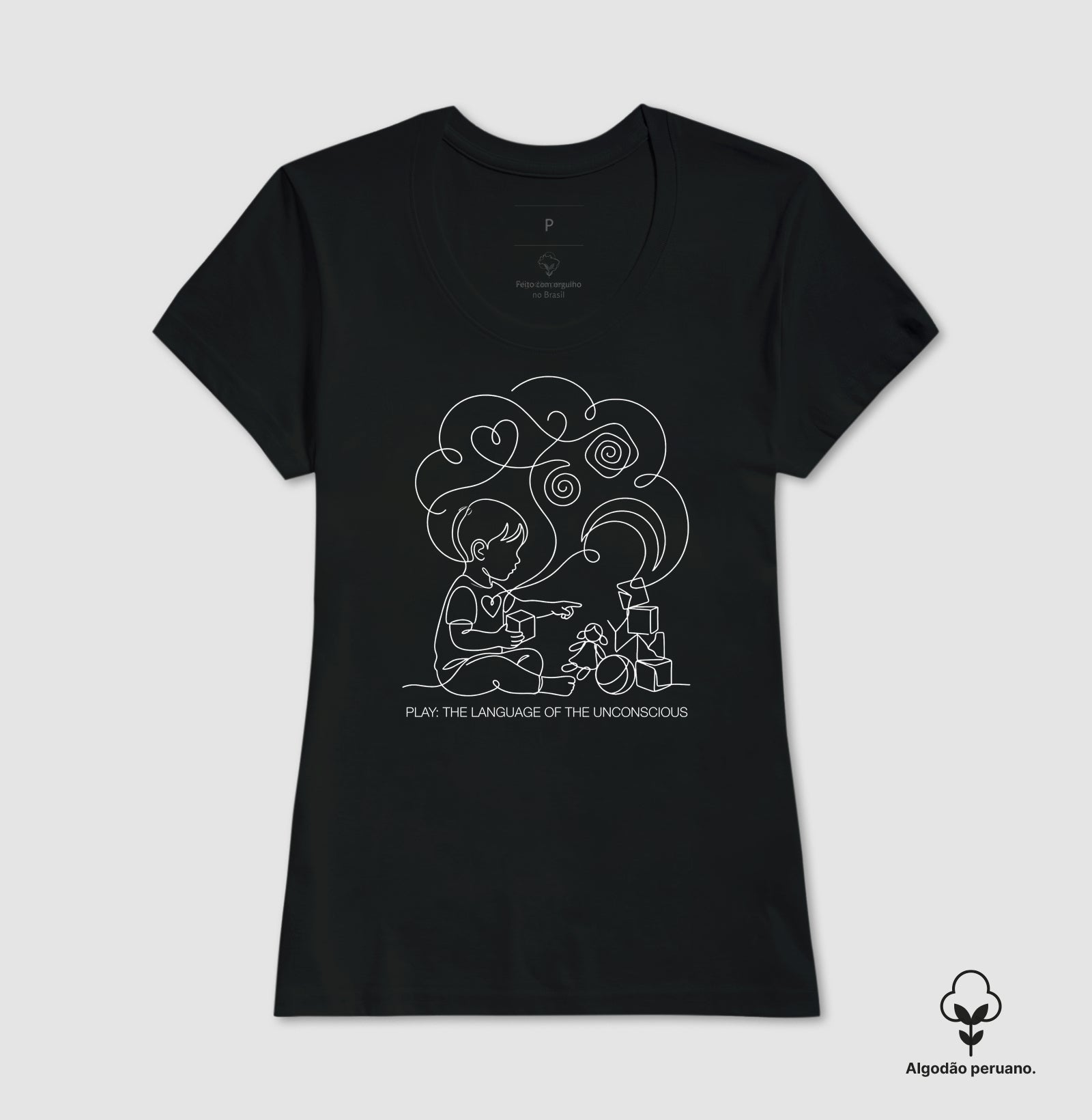 Camiseta Algodão Peruano Psicanálise Melanie Klein - A Linguagem do Brincar (Play: the language of the unconscious)  | Ilustração Contínua
