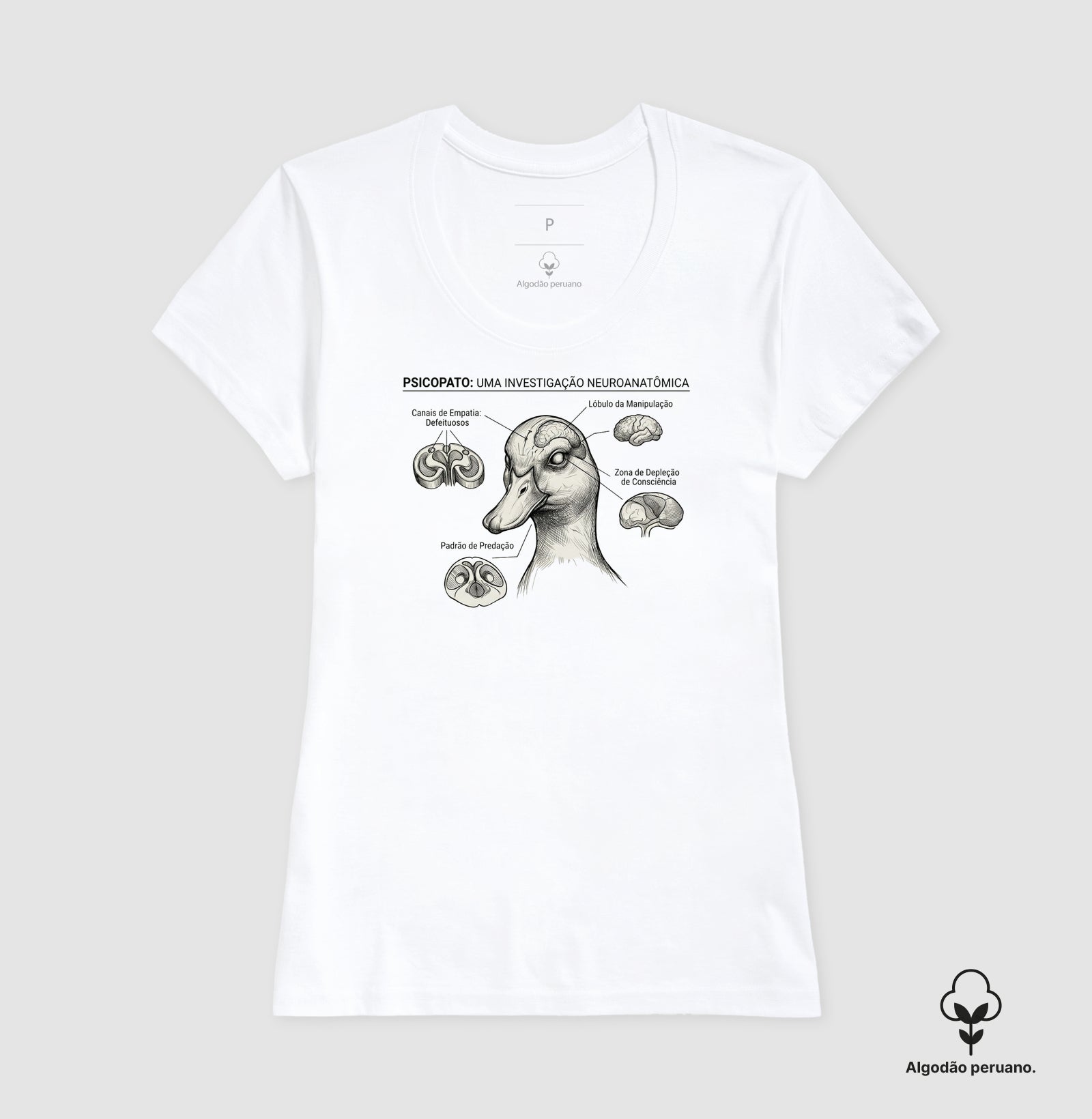 Camiseta Algodão Peruano Psicopatologia Forense - O Psicopato | Ilustração Neuroanatômica