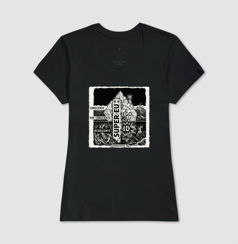 Camiseta Psicanálise Freud - Geografia da Psique (1ª e 2ª Tópica) | Xilogravura Clássica