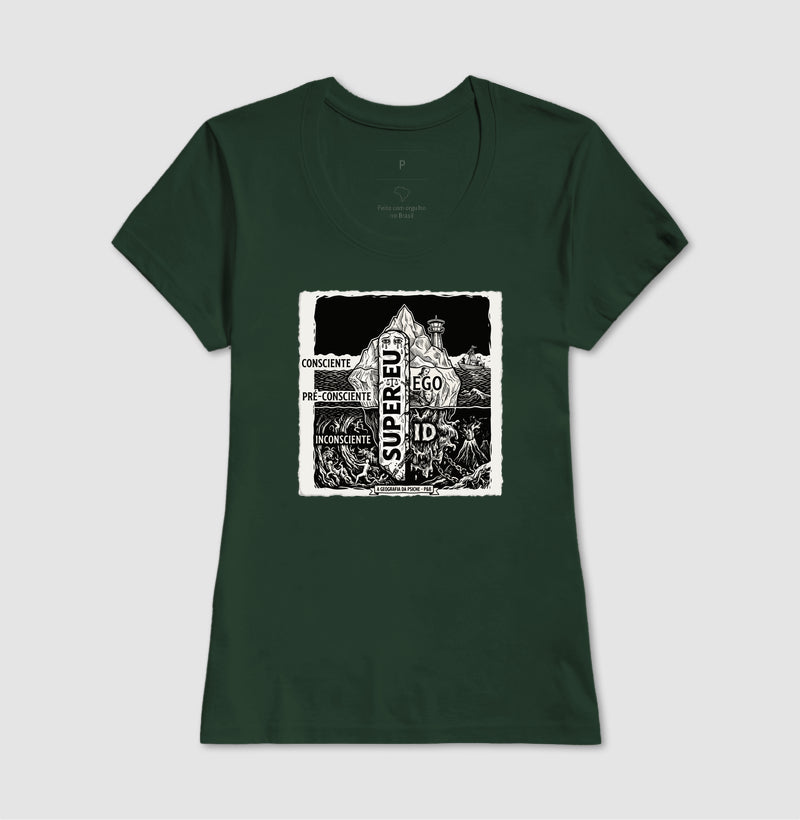 Camiseta Psicanálise Freud - Geografia da Psique (1ª e 2ª Tópica) | Xilogravura Clássica