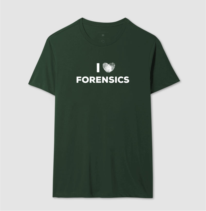 Camiseta Perícia Criminal - I Love Forensics (Coração Papiloscópico) | True Crime