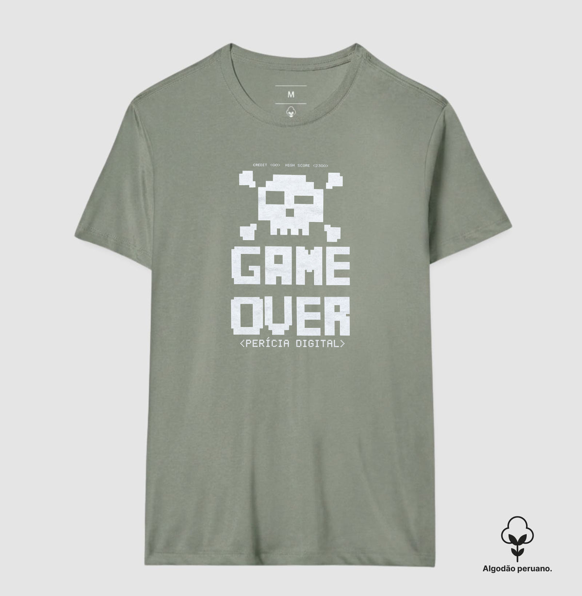 Camiseta Algodão Peruano Perícia Digital Game Over & Pixel Art Retro