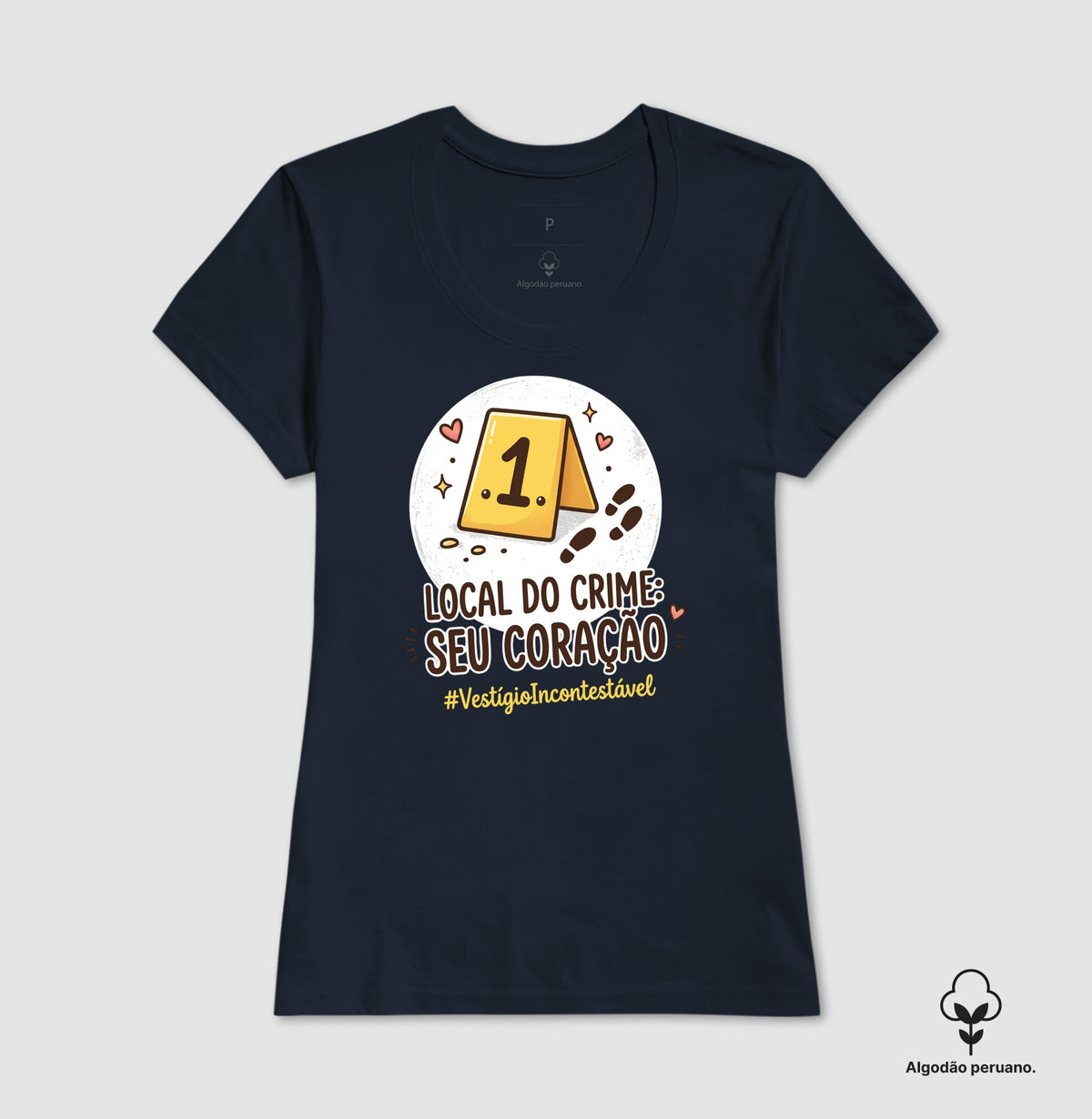 Camiseta Algodão Peruano Criminalística Romântica "Local do Crime: Seu Coração" | #VestígioIncontestável