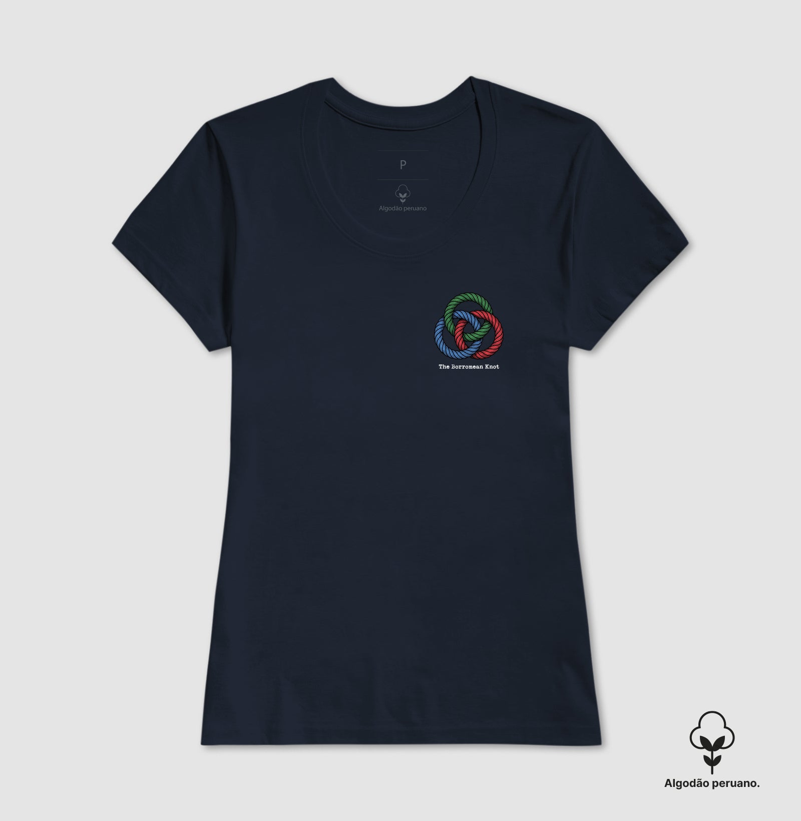 Camiseta Algodão Peruano Psicanálise Lacan - O Nó Borromeano (Topologia) | Minimalista