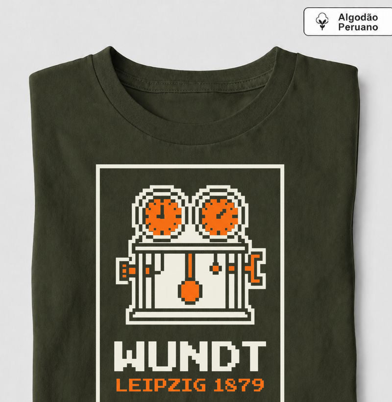 Camiseta Algodão Peruano Psicologia "Wundt: Leipzig 1879" | 8-Bit Pixel Art