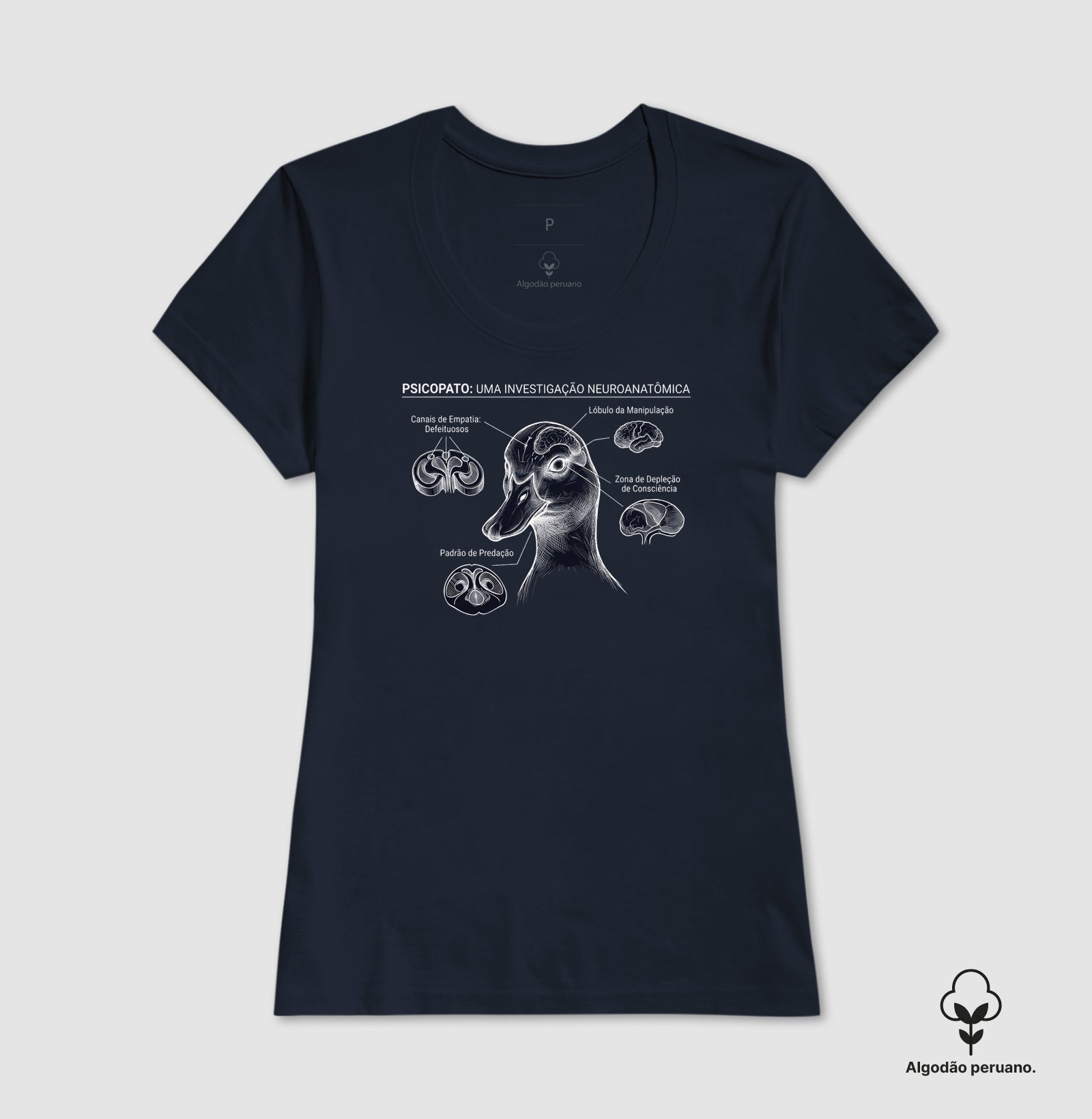 Camiseta Algodão Peruano Psicopatologia Forense - O Psicopato | Ilustração Neuroanatômica