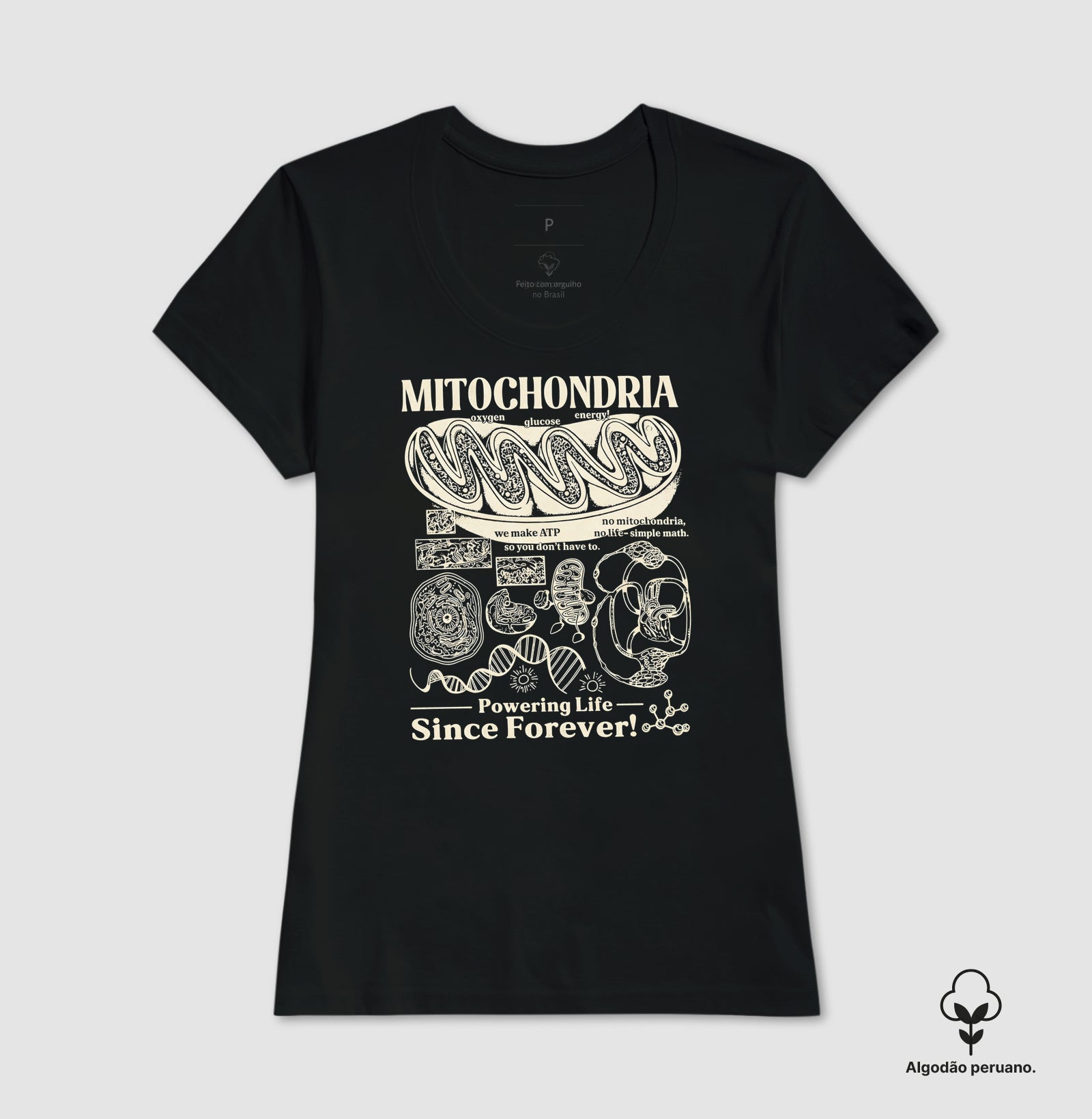 Camiseta Algodão Peruano "Mitochondria: Powering Life" | A Usina de Força da Vida