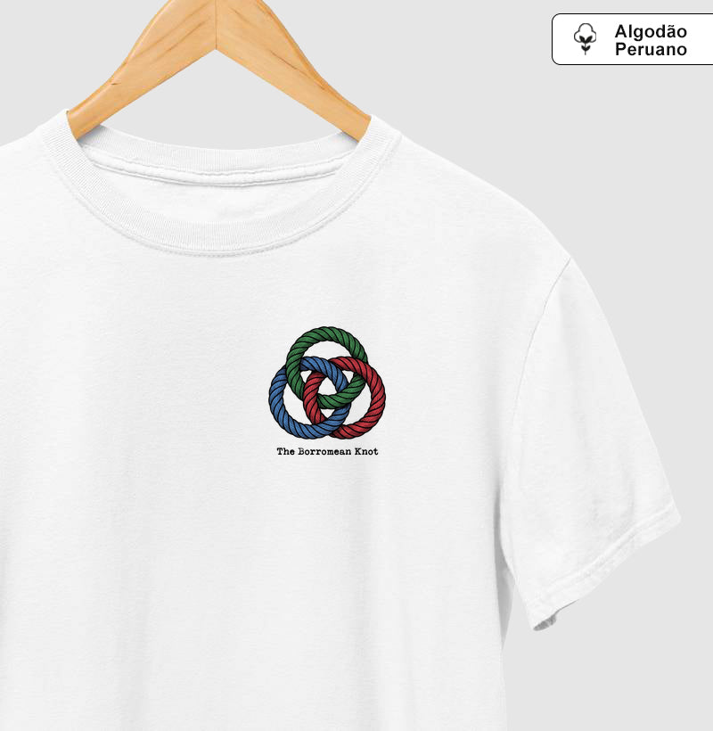 Camiseta Algodão Peruano Psicanálise Lacan - O Nó Borromeano (Topologia) | Minimalista