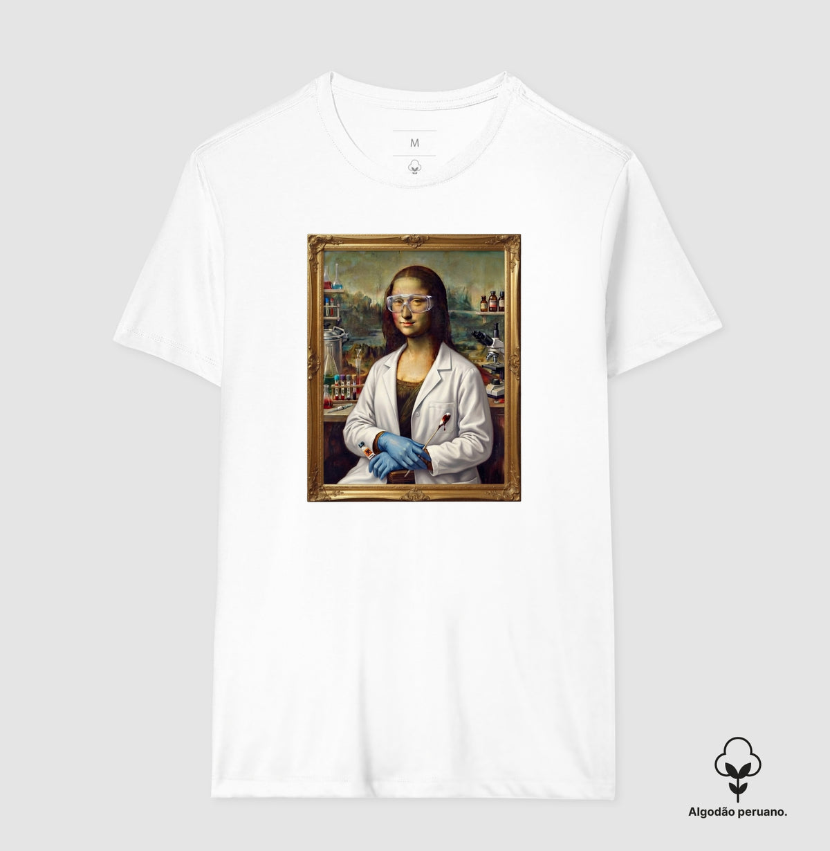 Camiseta Algodão Peruano "Mona Lisa Perita" | A Gioconda no Laboratório Forense