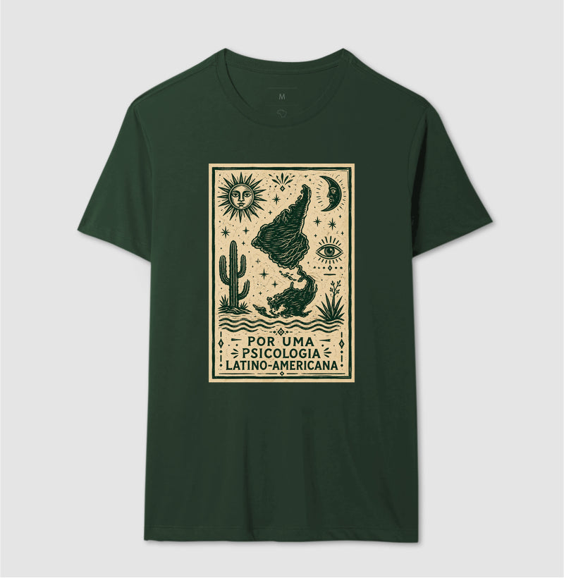 Camiseta "Por uma Psicologia Latino-Americana" | Raízes e Xilogravura