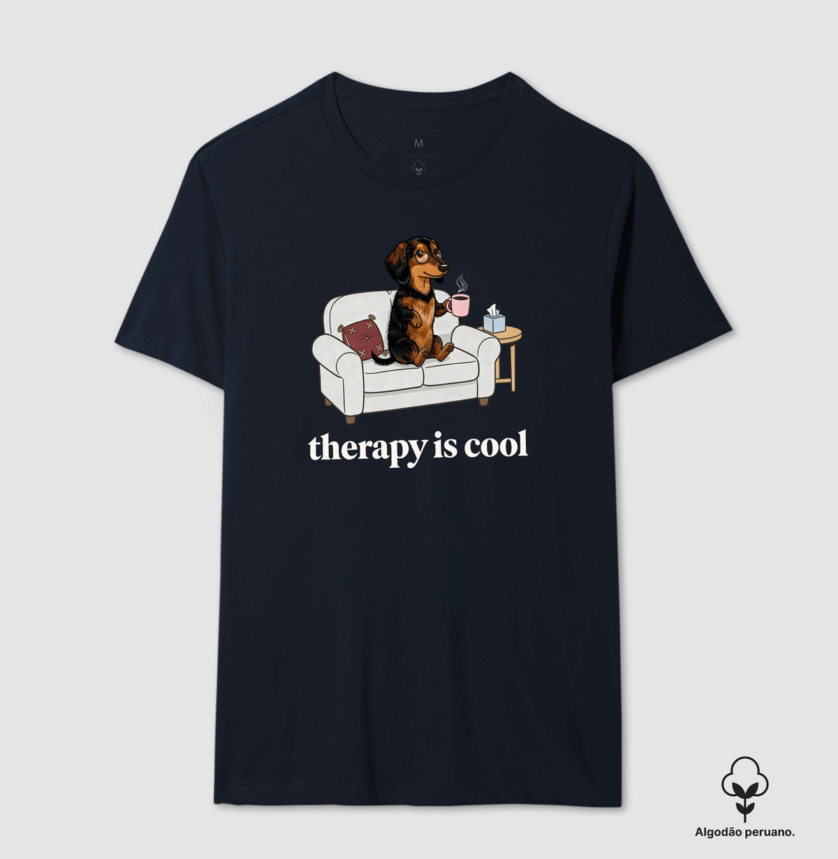 Camiseta Algodão Peruano 'Therapy is Cool' Cachorro Salsicha | Saúde Mental