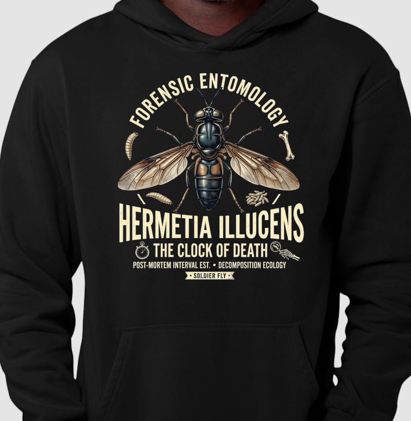 Hoodie Moletom "Entomologia Forense" | O Relógio da Morte (Hermetia illucens)