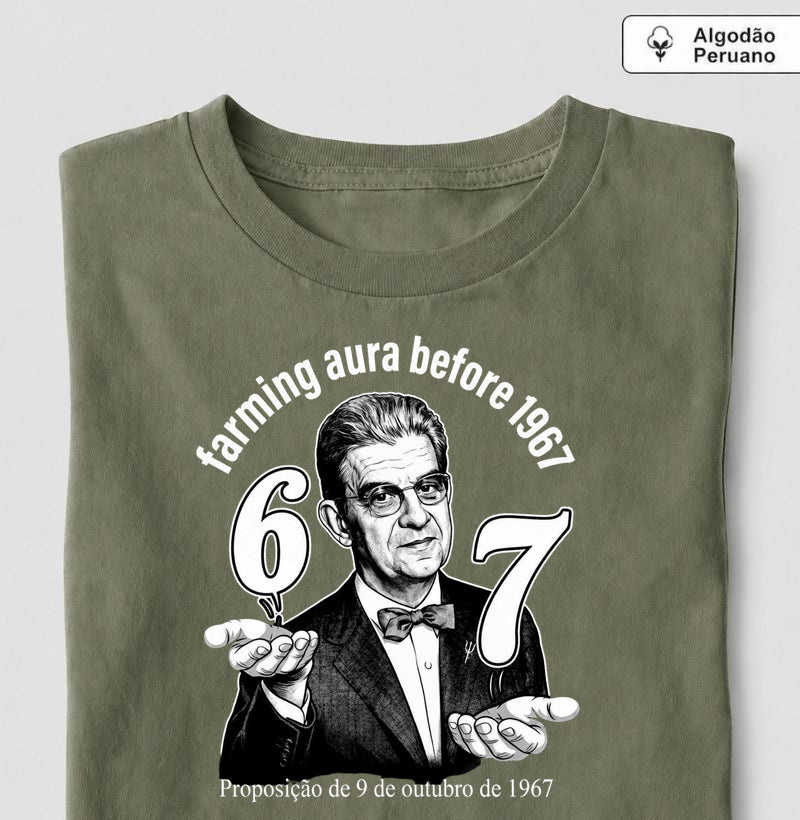 Camiseta Algodão Peruano Psicanálise Lacan "67: Farming Aura" | Proposição de 9 de Outubro de 1967 & Meme Culture