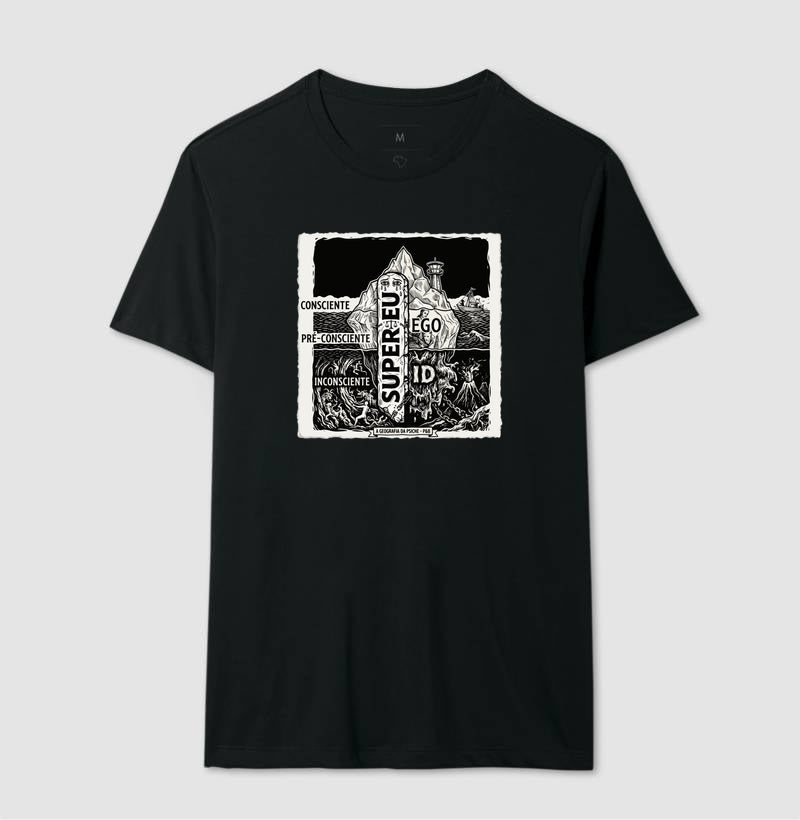 Camiseta Psicanálise Freud - Geografia da Psique (1ª e 2ª Tópica) | Xilogravura Clássica