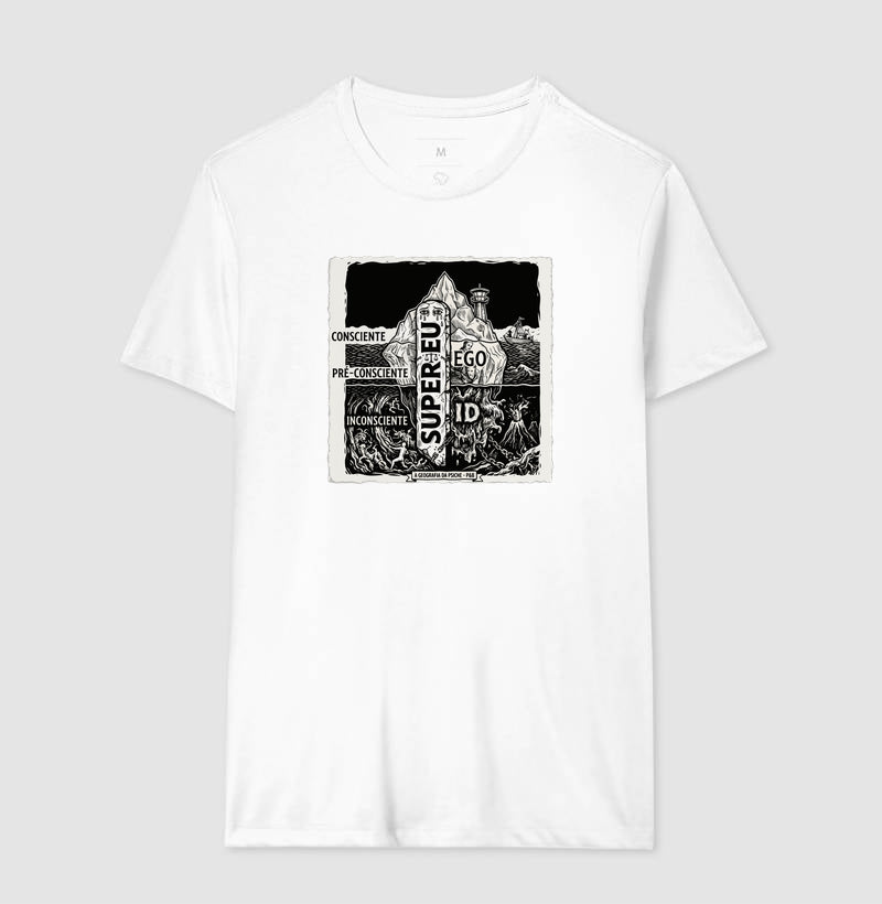 Camiseta Psicanálise Freud - Geografia da Psique (1ª e 2ª Tópica) | Xilogravura Clássica
