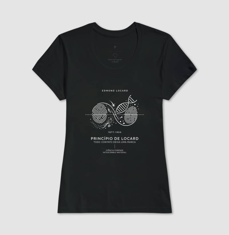 Camiseta Criminalística - Princípio de Locard (Intercâmbio Material) | Minimalista Premium