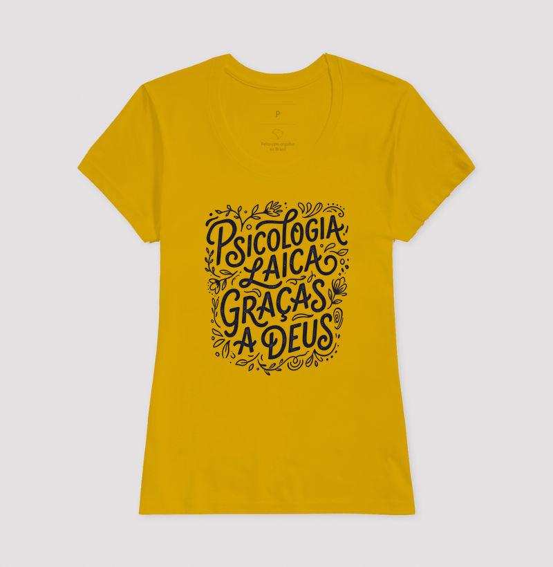 Camiseta "Psicologia Laica Graças a Deus" | Edição Hand Lettering