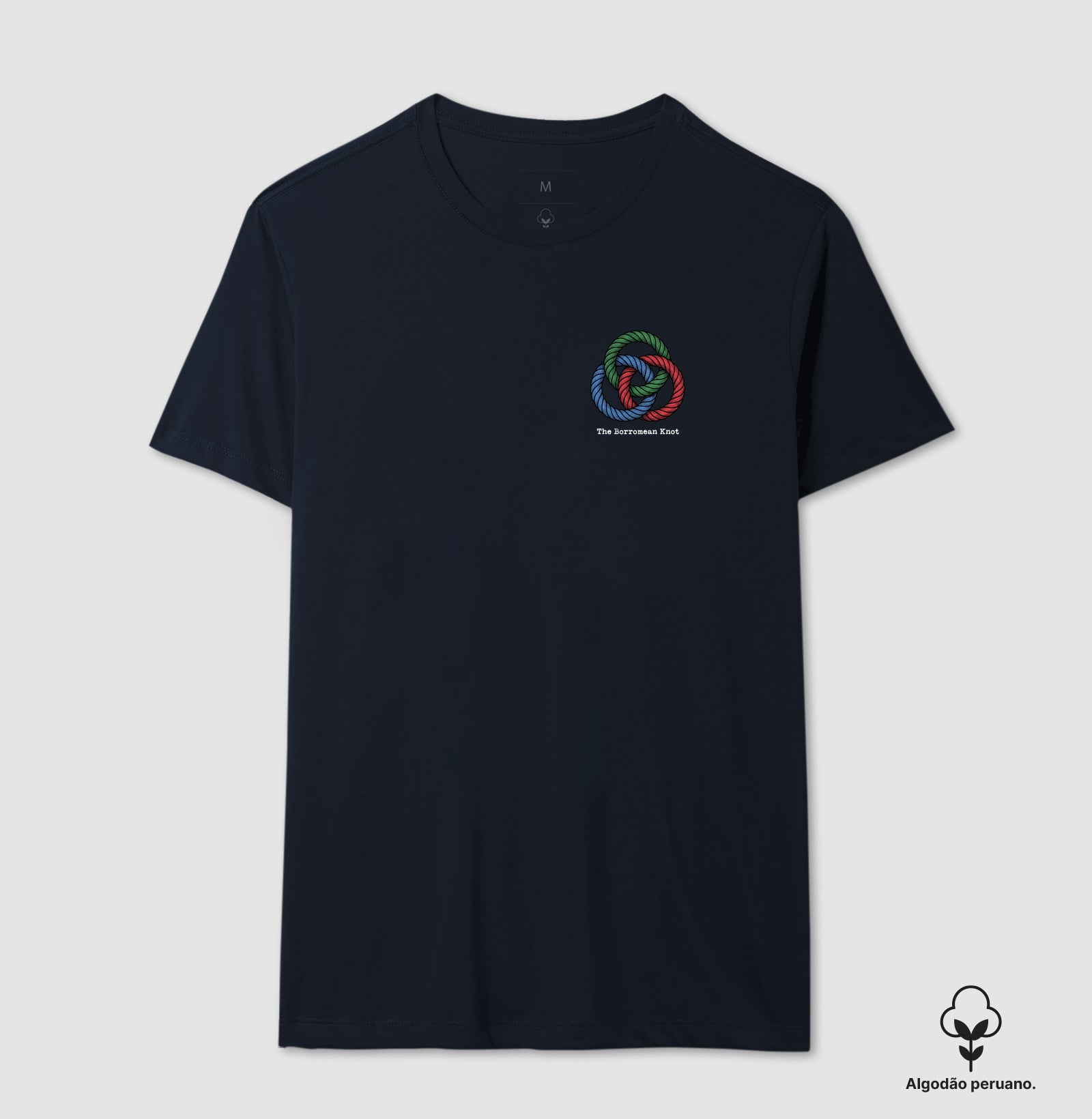 Camiseta Algodão Peruano Psicanálise Lacan - O Nó Borromeano (Topologia) | Minimalista