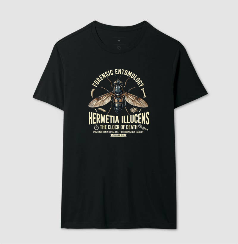 Camiseta "Entomologia Forense" | O Relógio da Morte (Hermetia illucens)