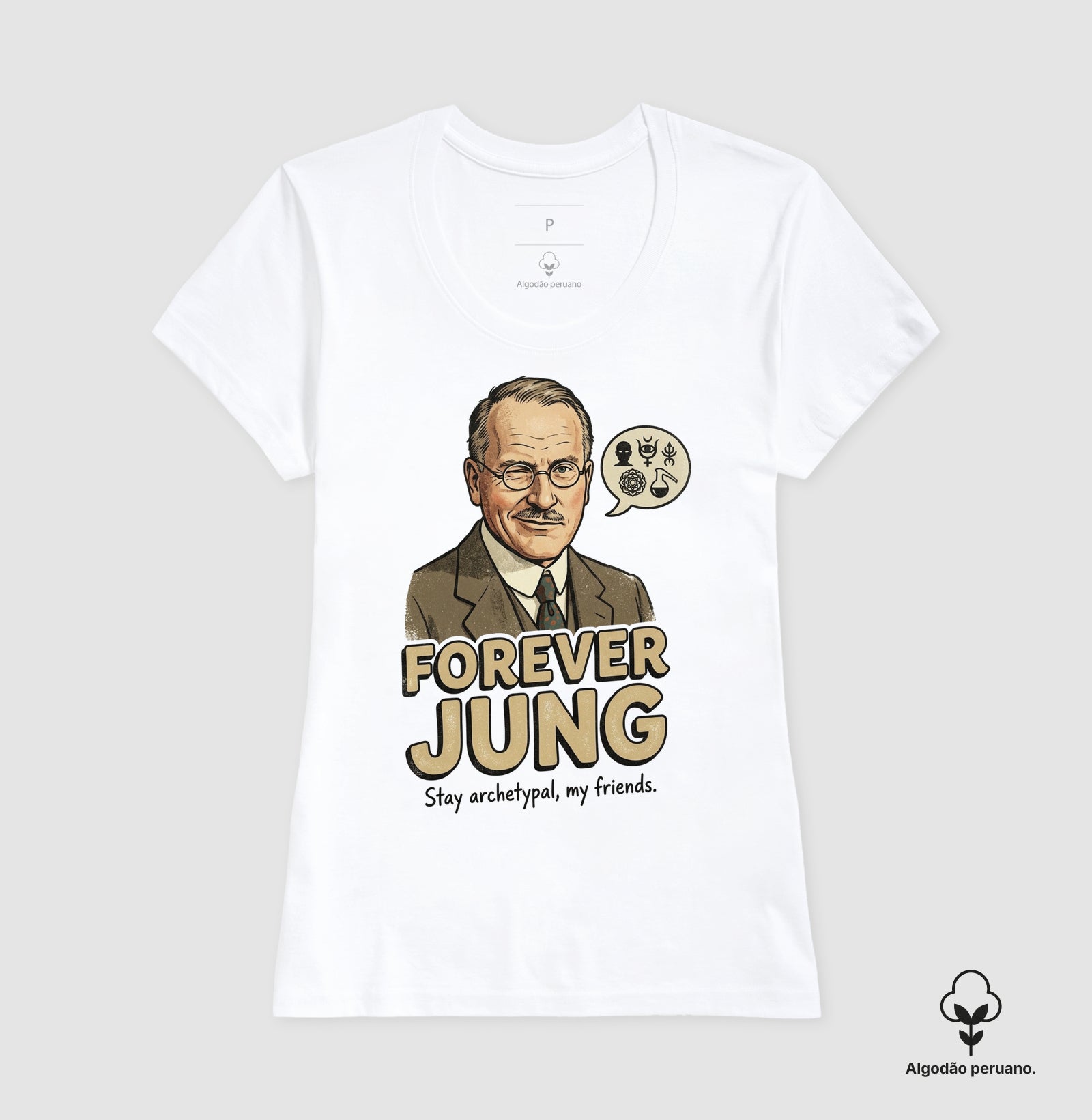 Camiseta Algodão Peruano Psicanalítica Carl Jung - Forever Jung (Archetypal) | Pop Art Vintage