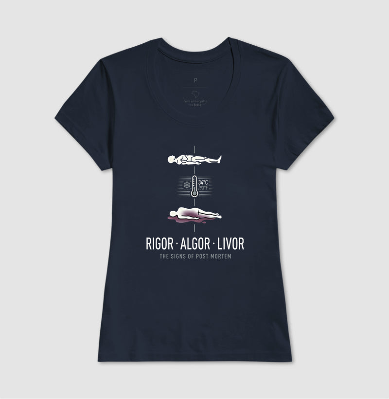 Camiseta Tríade Post Mortem (Rigor, Algor, Livor) | Coleção Forense