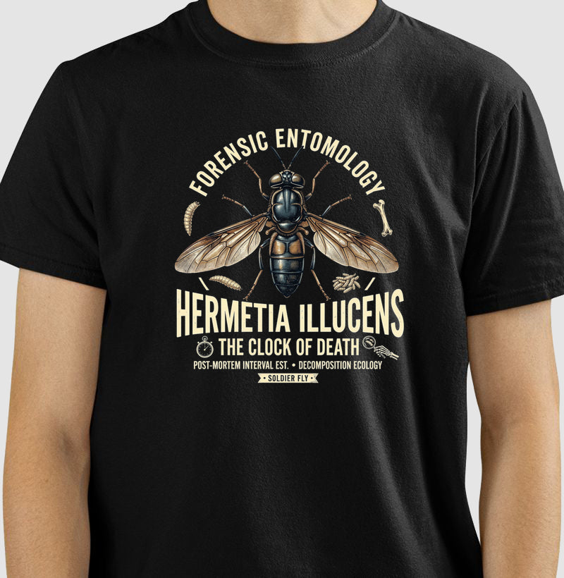 Camiseta "Entomologia Forense" | O Relógio da Morte (Hermetia illucens)