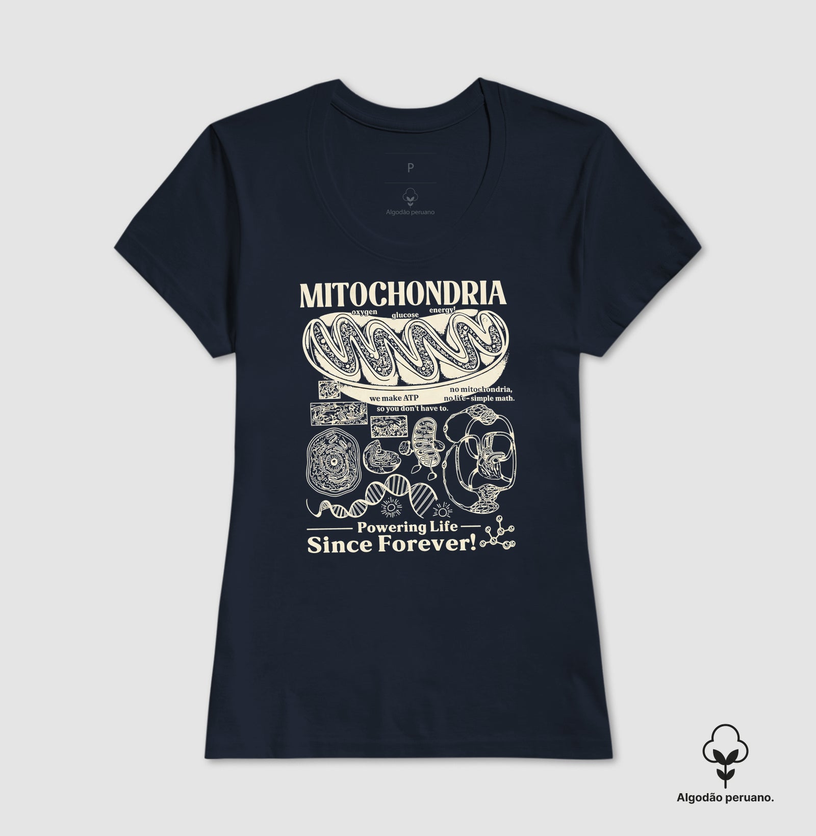 Camiseta Algodão Peruano "Mitochondria: Powering Life" | A Usina de Força da Vida