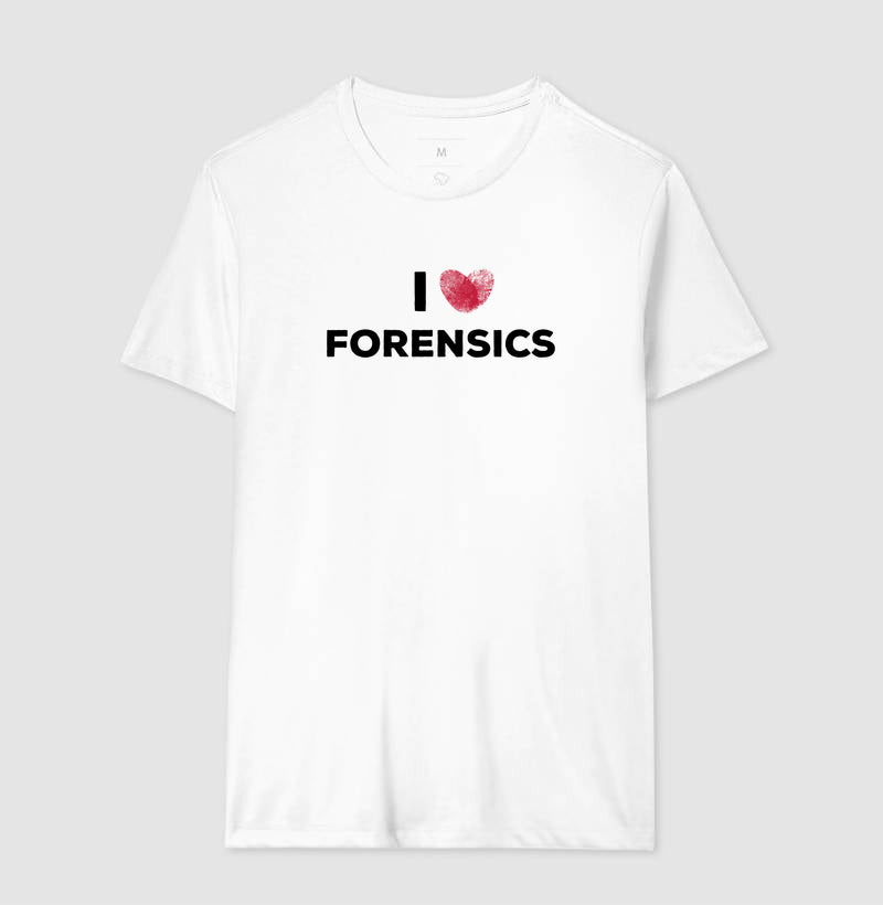 Camiseta Perícia Criminal - I Love Forensics (Coração Papiloscópico) | True Crime