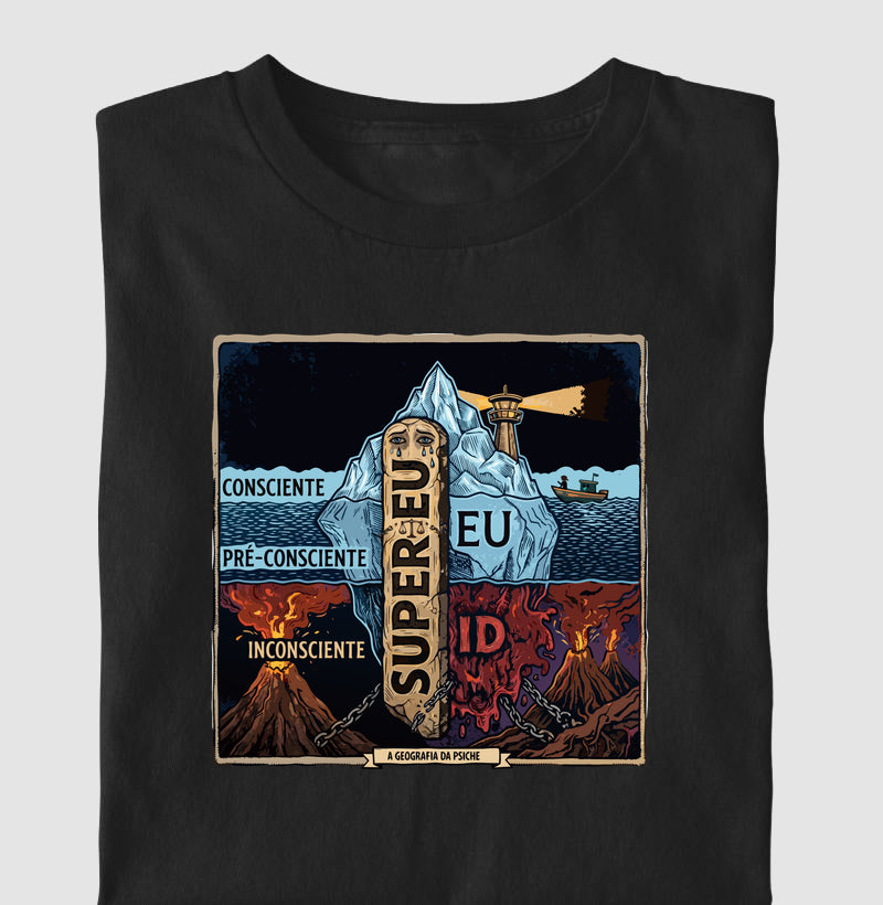 Camiseta Psicanálise Freud - (Primeira e Segunda Tópica) | Xilogravura Colorida