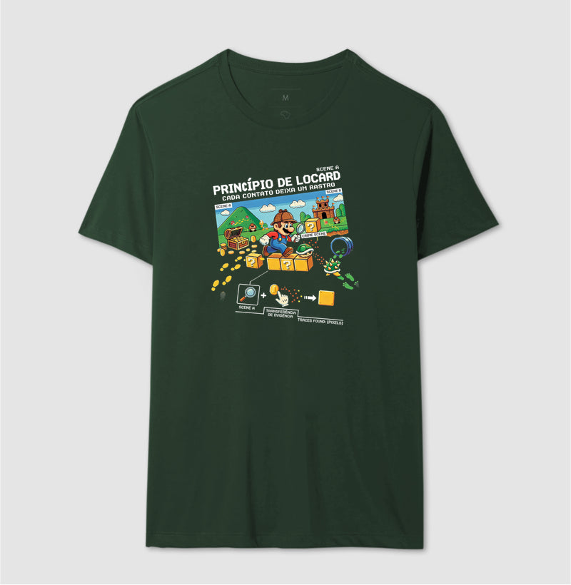 Camiseta Criminalística Locard - Transferência de Evidência 8-Bits | Forensic Gamer