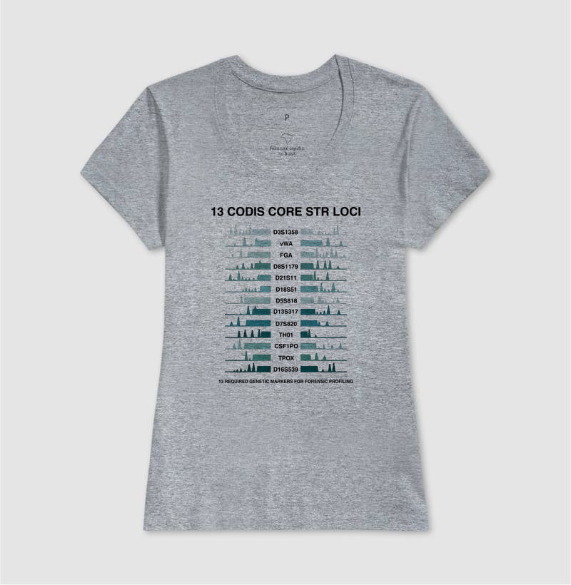 Camiseta Genética Forense - Os 13 Marcadores CODIS (Perfil de DNA) | Moda Científica