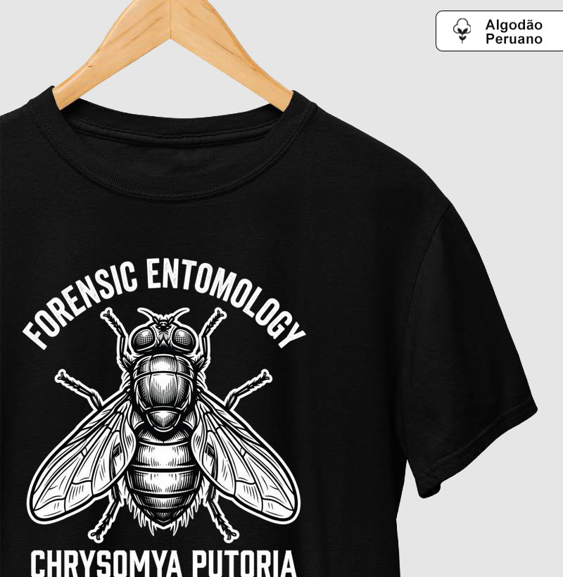 Camiseta Algodão Peruano Entomologia Forense | Chrysomya putoria - Crime Scene Indicator
