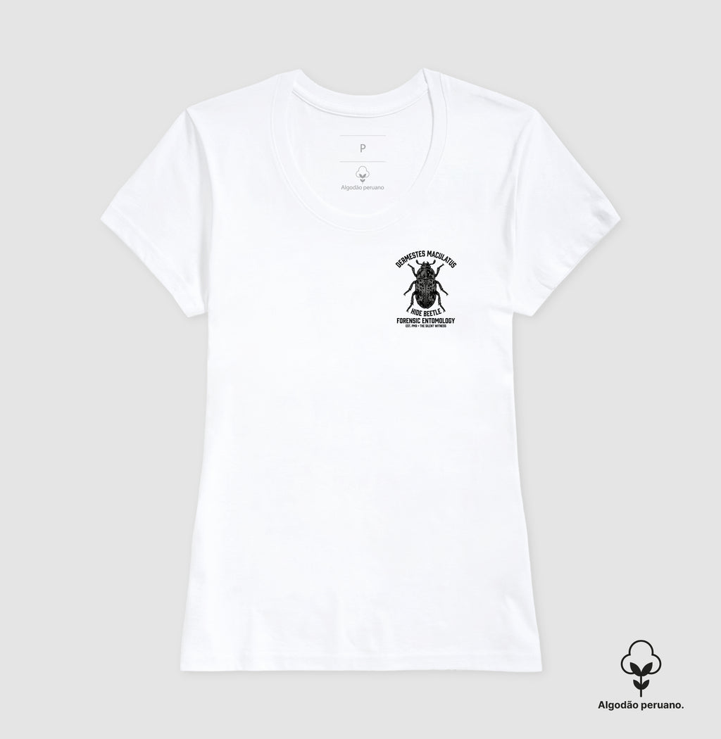 Camiseta Algodão Peruano Dermestes Maculatus Minimalista | Entomologia Forense