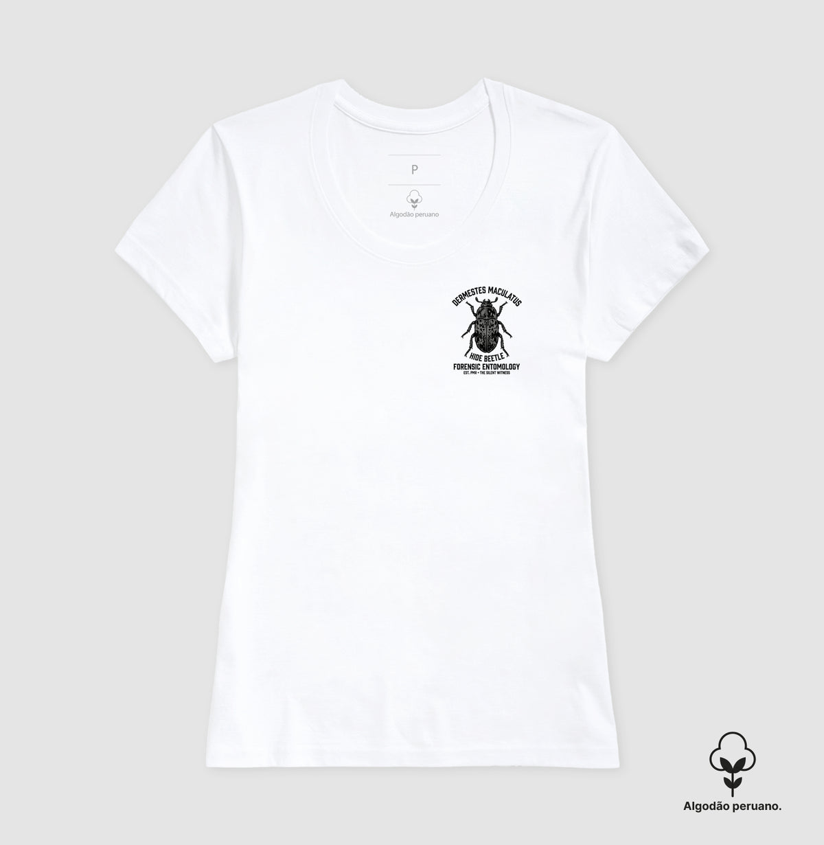 Camiseta Algodão Peruano Dermestes Maculatus Minimalista | Entomologia Forense