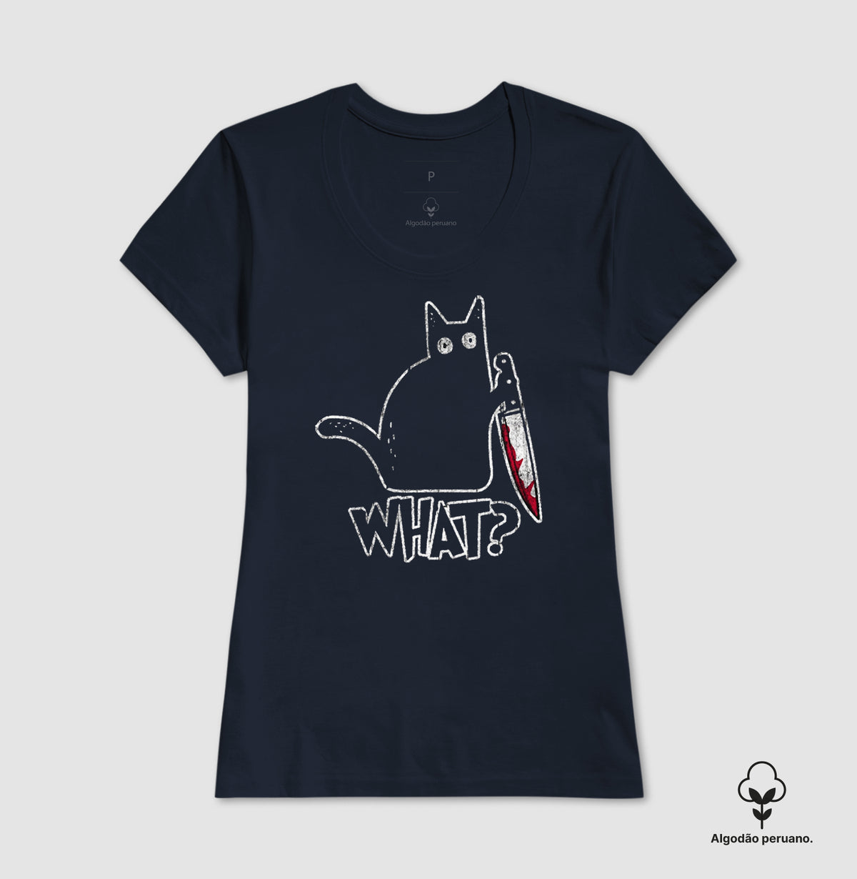 Camiseta Algodão Peruano Gato "What?" | O Suspeito Sem Remorso