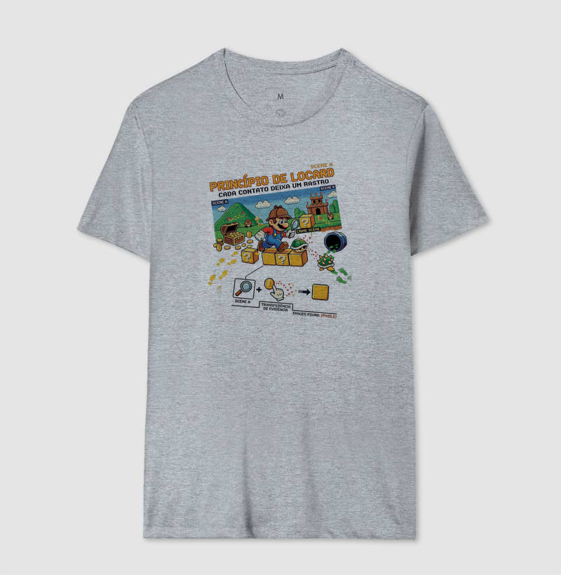Camiseta Criminalística Locard - Transferência de Evidência 8-Bits | Forensic Gamer
