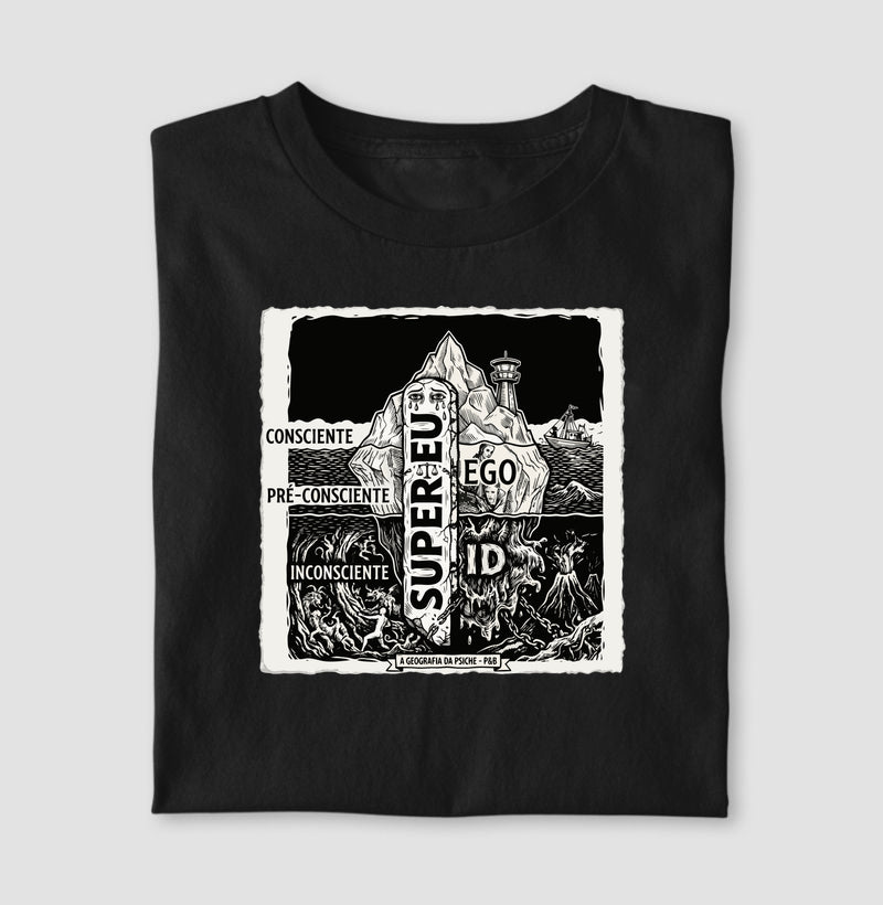 Camiseta Psicanálise Freud - Geografia da Psique (1ª e 2ª Tópica) | Xilogravura Clássica