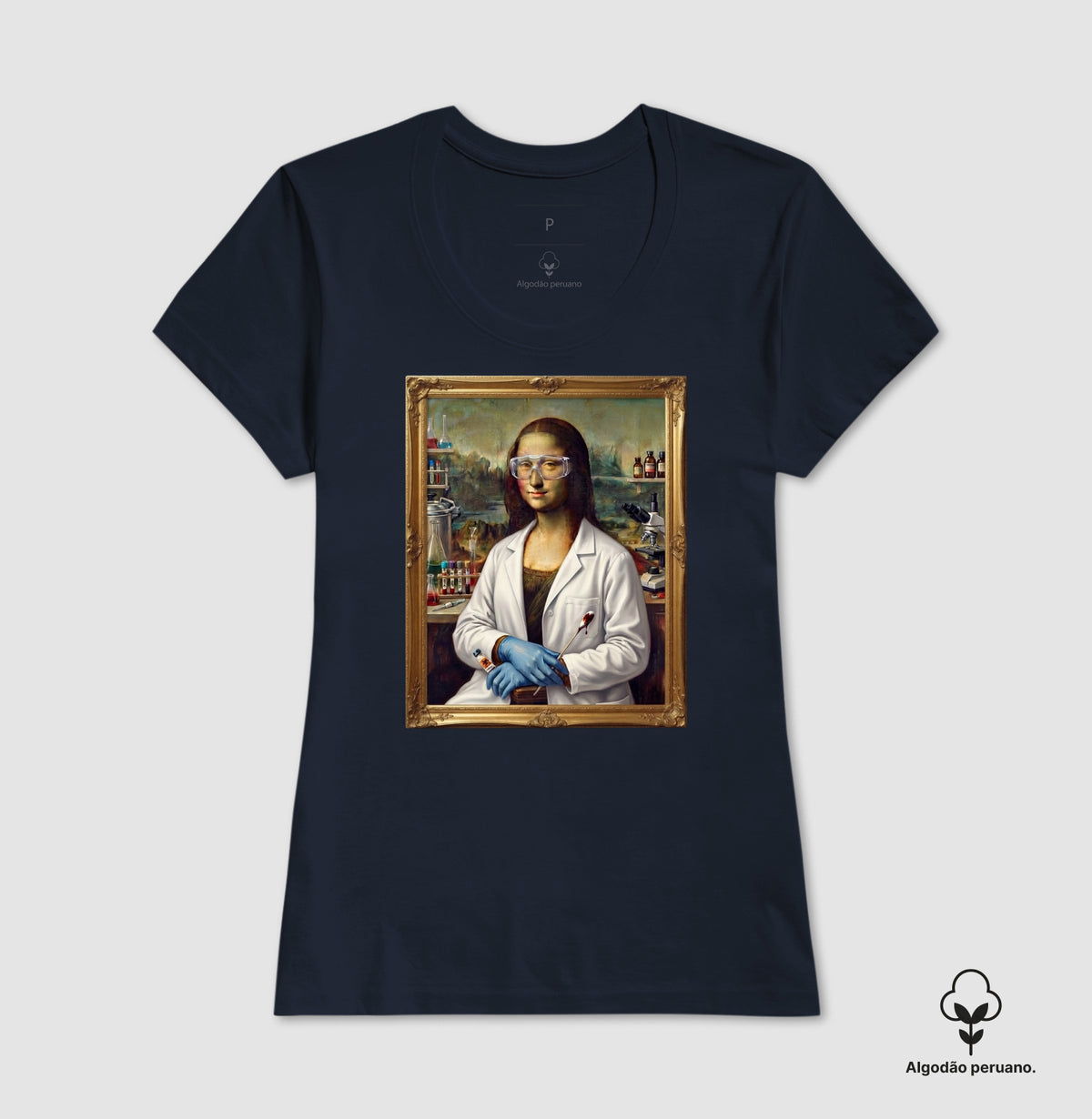 Camiseta Algodão Peruano "Mona Lisa Perita" | A Gioconda no Laboratório Forense