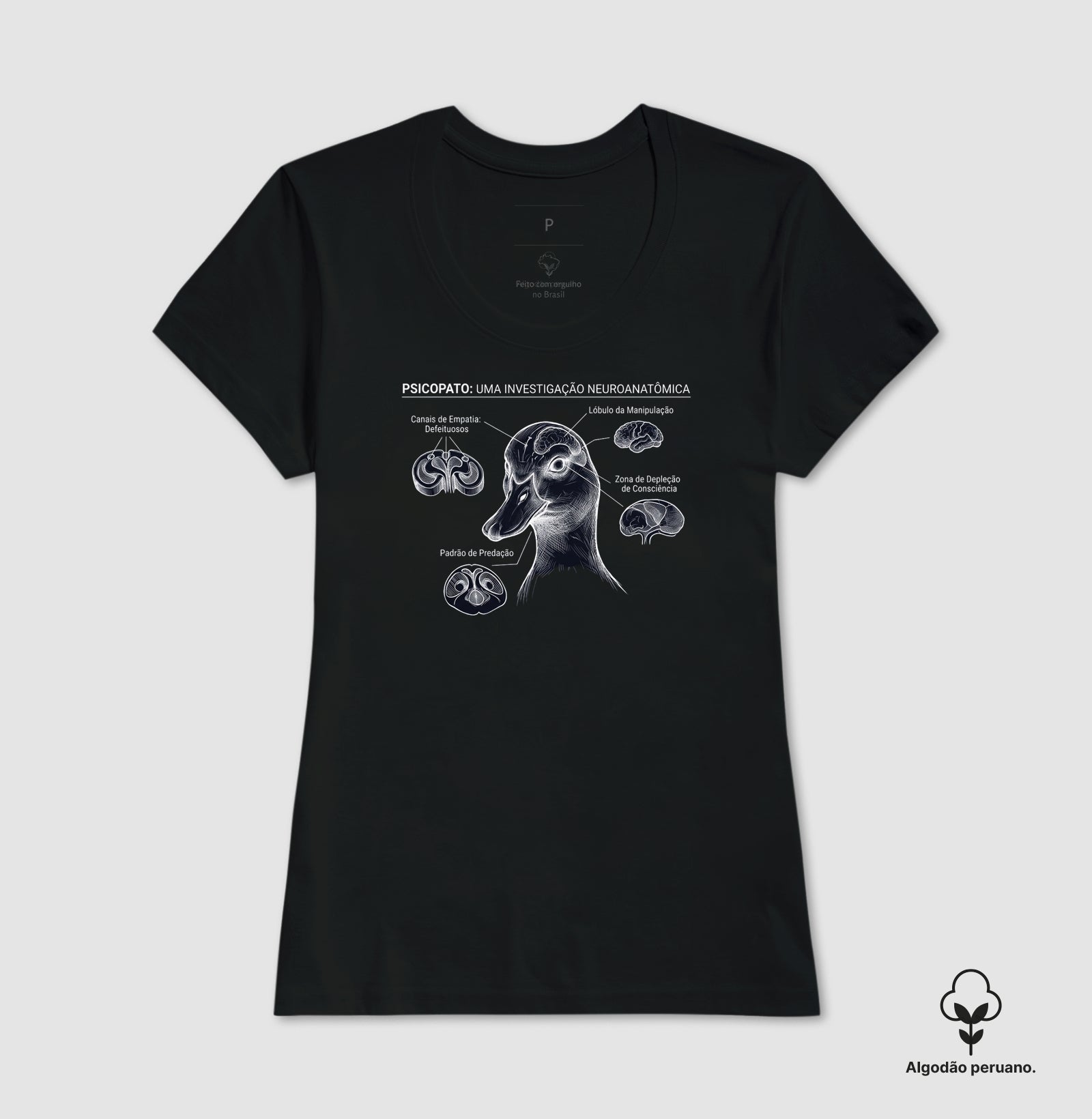 Camiseta Algodão Peruano Psicopatologia Forense - O Psicopato | Ilustração Neuroanatômica