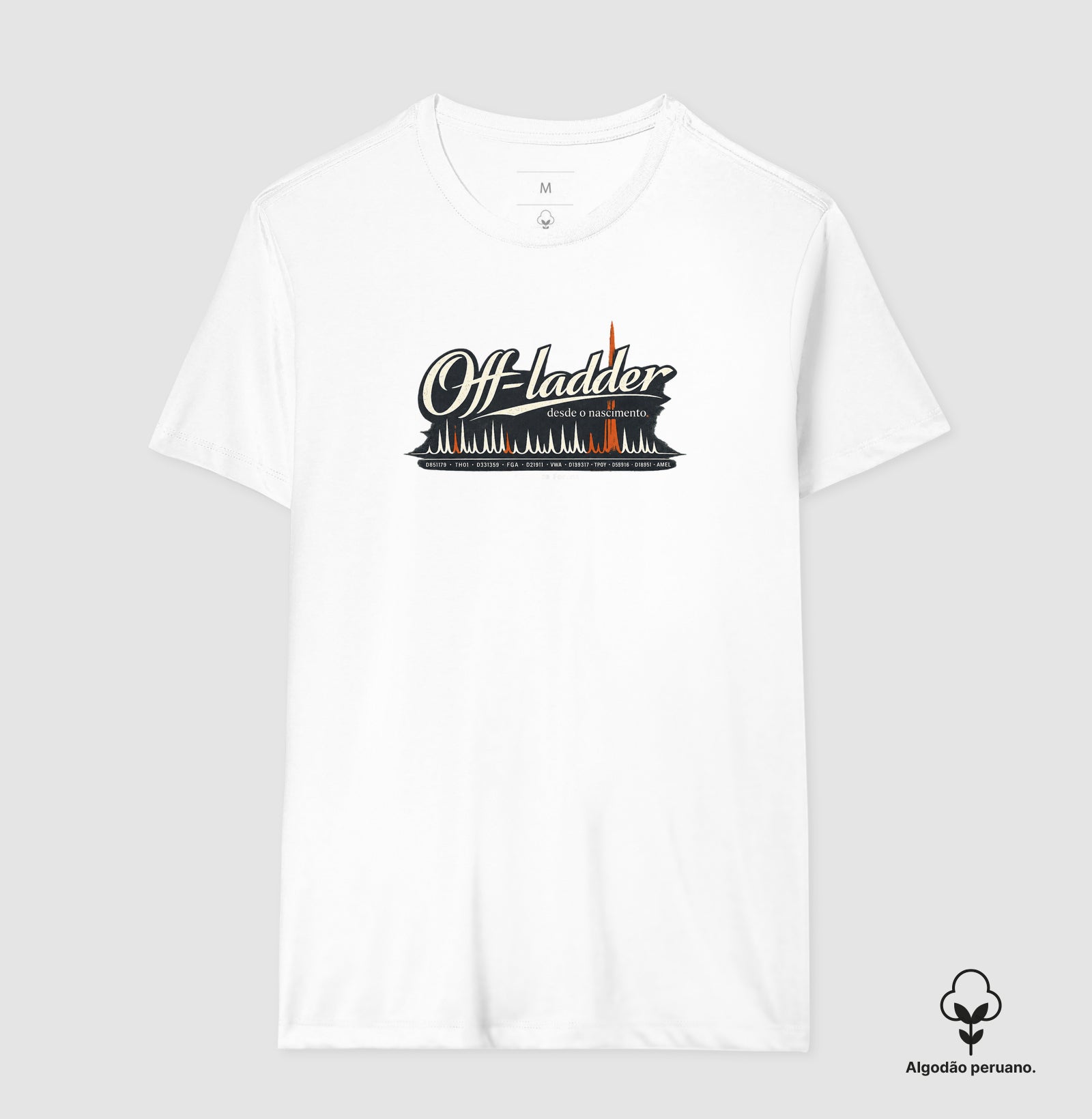 Camiseta Algodão Peruano Genética Forense "Off-Ladder Desde o Nascimento" | Fora do Padrão