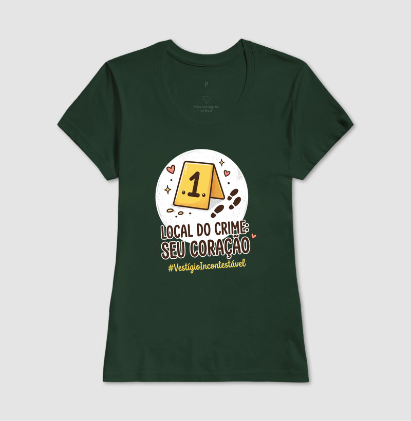 Camiseta Criminalística Romântica "Local do Crime: Seu Coração" | #VestígioIncontestável