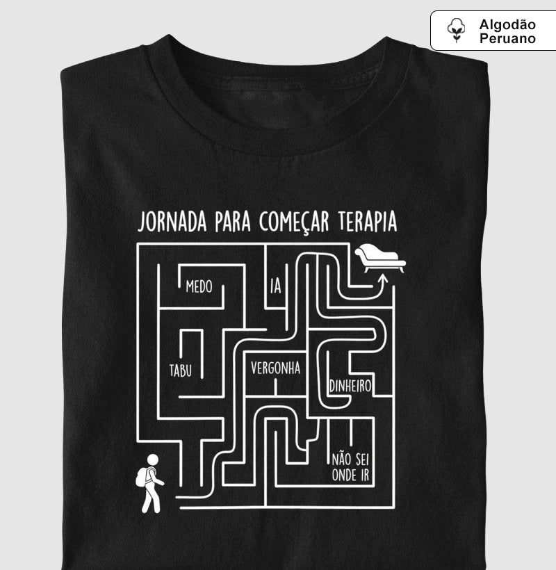 Camiseta Algodão Peruano Psicologia "Jornada Para Começar Terapia" | O Labirinto do Acolhimento